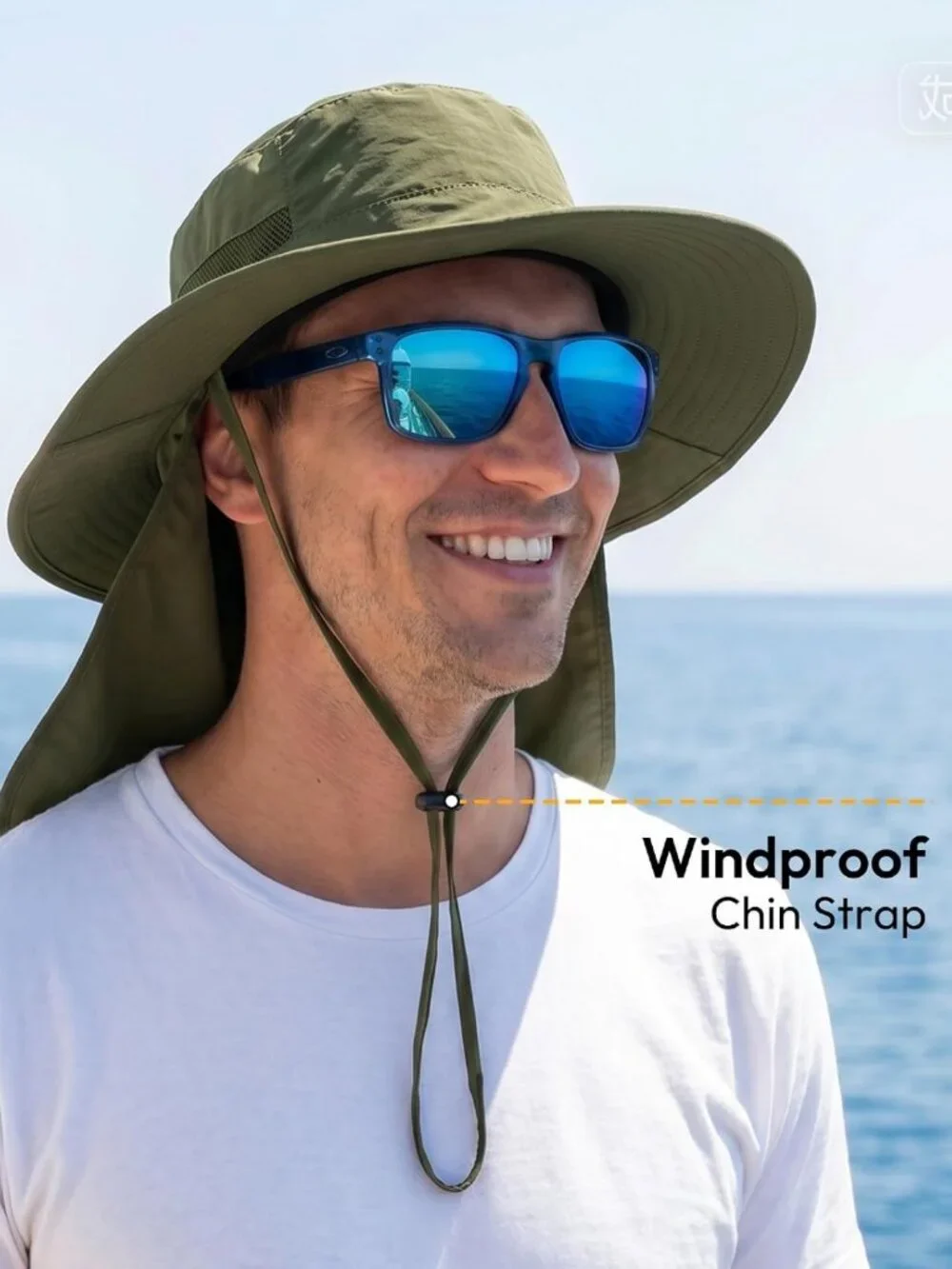 Wide Brim Sun Hat for Men with Neck Flap | UV Protection Fishing & Hiking Hat